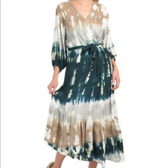 Young Fabulous & Broke Jillian Faux Wrap Asymmetrical Tie Dye MIDI Dress Sz M - Picture 2 of 12